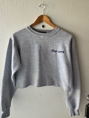 Brandy Melville Gray Cropped "New York" Sweatshirt